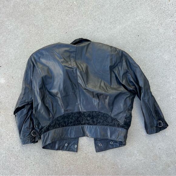 Vintage 80s Now Next genuine leather black Moto bomber batwing jacket SMALL - Picture 2 of 8